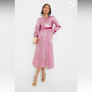 Tuckernuck Pink Metallic Plisse Eloise Midi Dress - Princess Dress